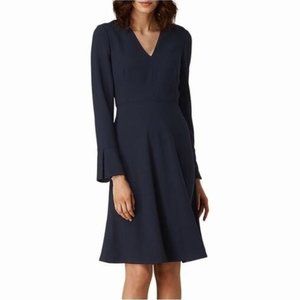 L.K. Bennett Amana Dress US 12 Sloane Blue Navy A Line Bell Sleeve